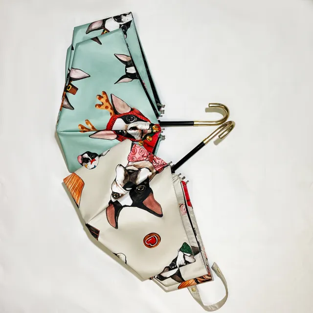 【iTa.a】交換禮物 日式復古金勾勾輕量晴雨摺疊傘(法鬥和牠的節慶馬卡龍限定版-糜糜駝)