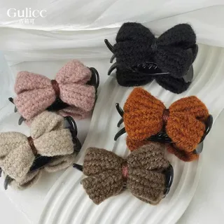 【Gulicc 古莉可】髮夾 毛呢蝴蝶結 丸子頭抓夾(7夕情人節 生日 髮飾 頭飾 鯊魚夾 抓夾 禮物)