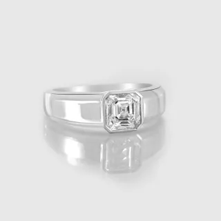 【似曾國際珠寶】現貨 IGI 18K白金2克拉 Square Bezel 男款鑽戒(培育鑽 男戒)