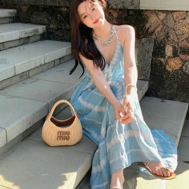 【SeasonsBikini】度假美背刺繡綁帶長洋裝-133(度假長洋)