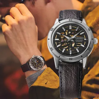 【SEIKO 精工】Presage 60年代復古摩托車風格鏤空機械錶 手錶-39.5mm 過年禮 推薦(SSA461J1/4R72-00C0J)