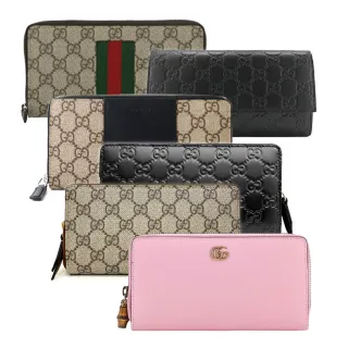 【GUCCI 古馳】經典LOGO壓紋拼接拉鍊長夾(多款可選)