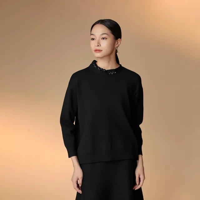 【giordano ladies】領口珠片設計針織上衣(02353558)