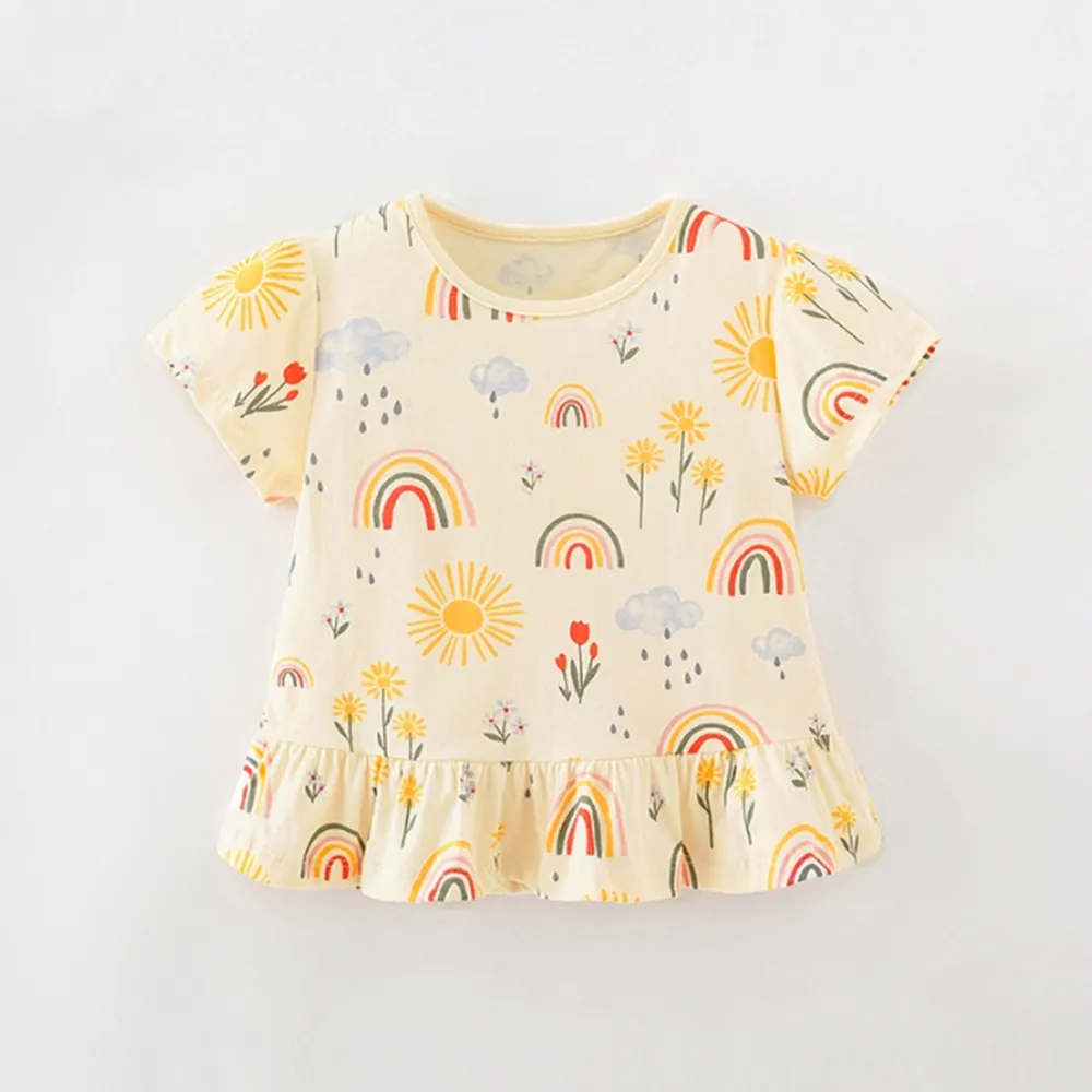 【橘魔法】彩虹太陽花長版上衣(短袖上衣 棉T 娃娃衫 女童 兒童 童裝)