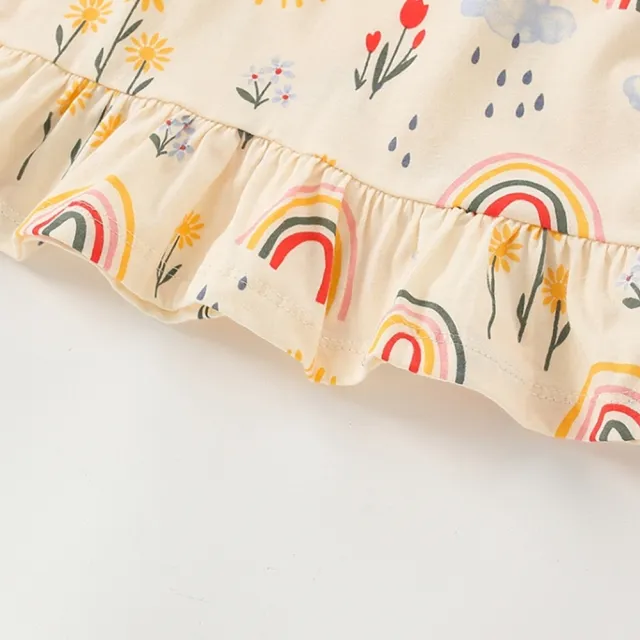 【橘魔法】彩虹太陽花長版上衣(短袖上衣 棉T 娃娃衫 女童 兒童 童裝)