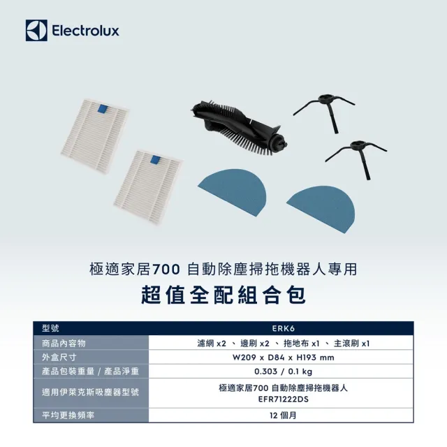 【Electrolux 伊萊克斯】極適家居700 自動除塵掃拖機器人 超值全配組合包(ERK6)