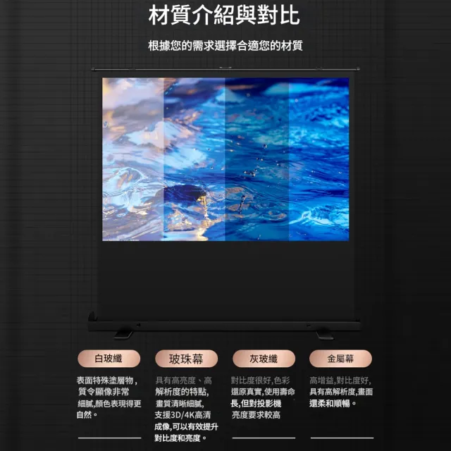 攜帶式免打孔地拉幕（100吋 16:9）(白玻纖高畫質移動幕布/投影機地拉幕布/投影螢幕/高清抗光屏投影布幕)