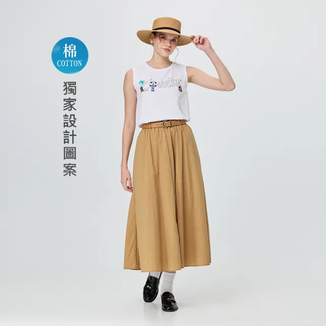 【OUWEY 歐薇】海島風印花文字純棉背心(白；S-L；3252163006)