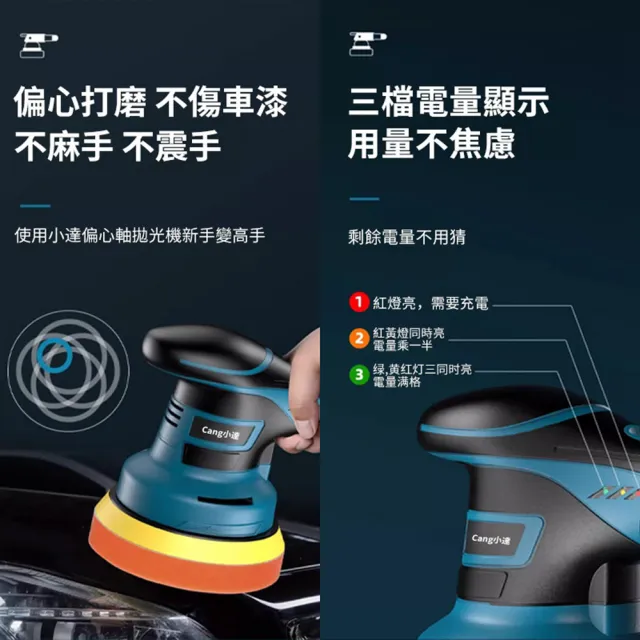 【小達】拋光機 無刷打蠟機 DA偏心機（十節兩電+座充）(果凍感必備真正強壓不停/六檔調速帶電量顯示)