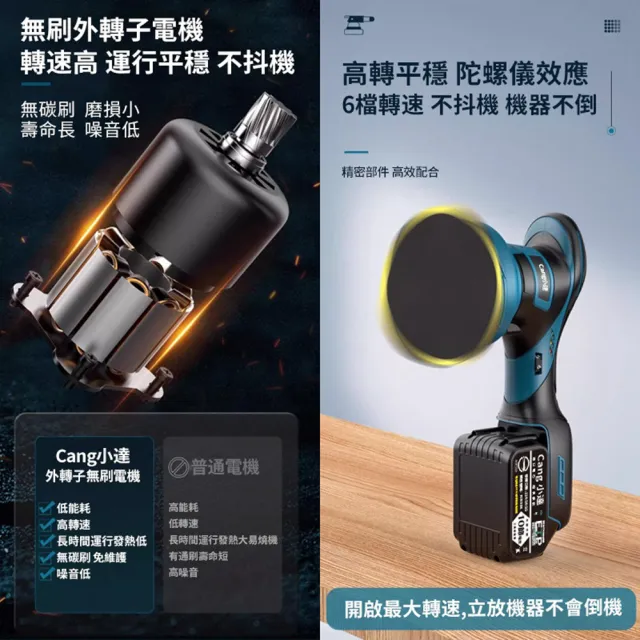 【小達】拋光機 無刷打蠟機 DA偏心機（五節一電+座充）(果凍感必備真正強壓不停/六檔調速帶電量顯示)