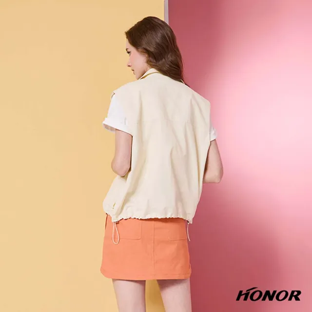 【HONOR 山形屋】出清品 翻領大口袋收腰機能感背心外套-米白/粉橘(限定出清)