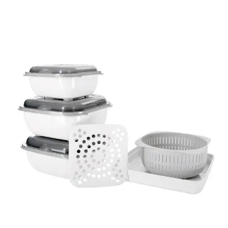 【GOURLAB】MOMO獨家販售 銷售冠軍 GOURLAB 多功能烹調盒 白 - 瀝水籃六件組 附食譜(保鮮盒 烹調盒)