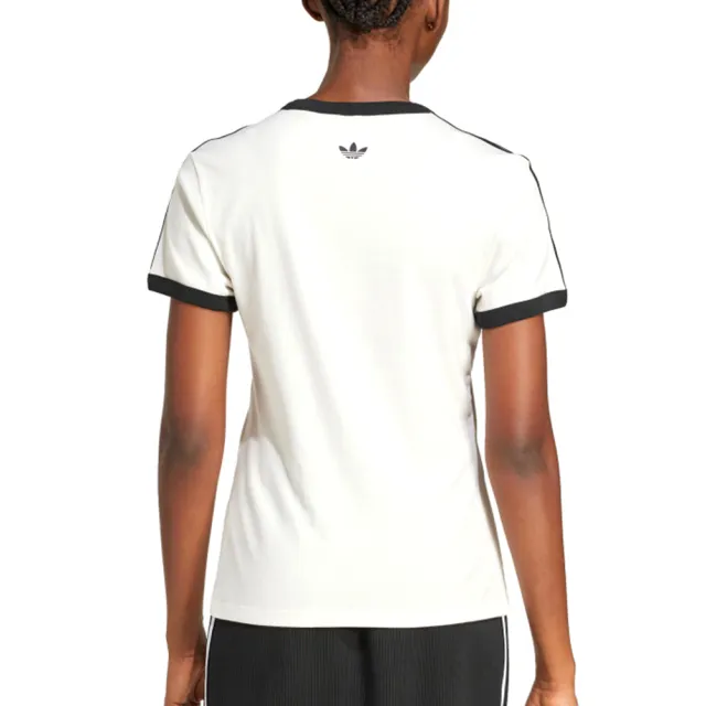 【adidas 愛迪達】Smiley Cali Tee 女款 白黑色 三葉草 亞規 修身 復古 運動 短袖 JD3591