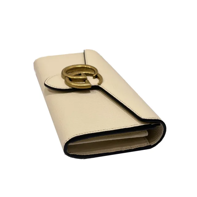 【GUCCI 古馳】779776 經典LOGO全皮暗釦皮夾錢包長夾(白色)