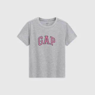 【GAP】女裝 Logo純棉印花圓領短袖T恤-淺灰色(766157)