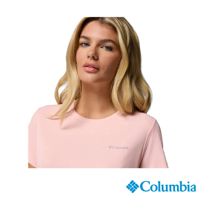 【Columbia 哥倫比亞】女款-防曬UPF50涼感快排短袖上衣-粉紅(UAR85320PK/JS)