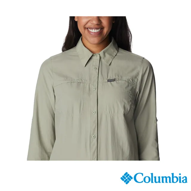 【Columbia 哥倫比亞】女款-防曬UPF50快排長袖襯衫-灰綠(UAR03560GG/JS)