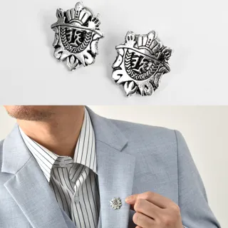 【men life】西裝別針 銀色學院徽章胸針(胸針)