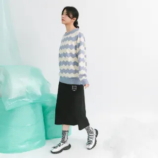 【Dailo】可愛羊駝拼接長裙(黑 綠)