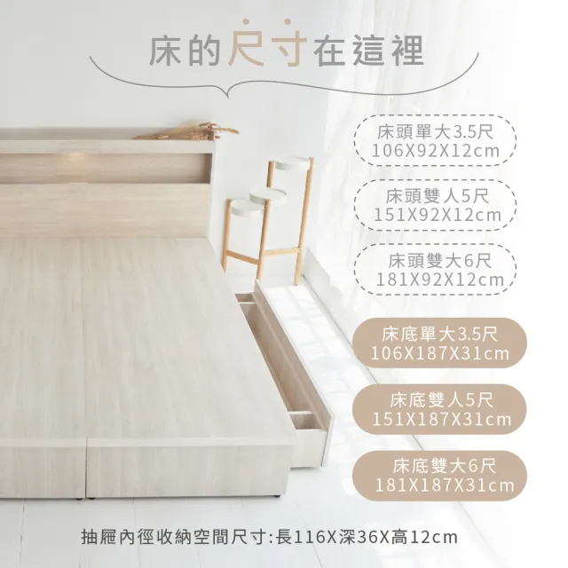 【藤原傢俬】白色戀人木芯板收納空間床組-雙抽6尺雙人加大(置物空間床架/床底+床頭+雙抽屜)