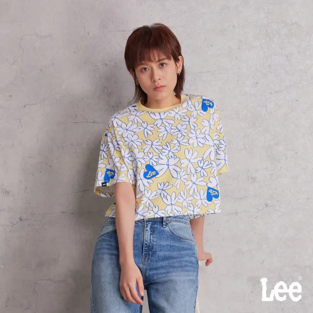 【Lee】女裝 短袖T恤 / 滿版印花 奶油黃 季節性版型(LB502056956)