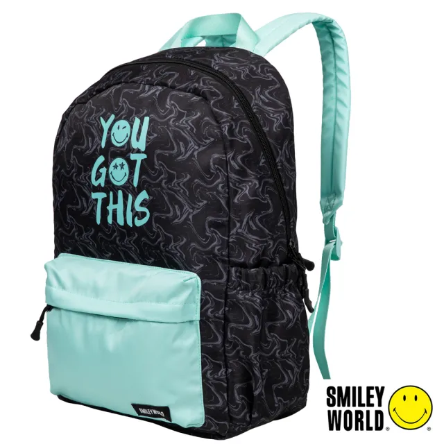 【Smiley World 微笑世界】防潑水潮流休閒後背包/單肩背(防水包 黑)