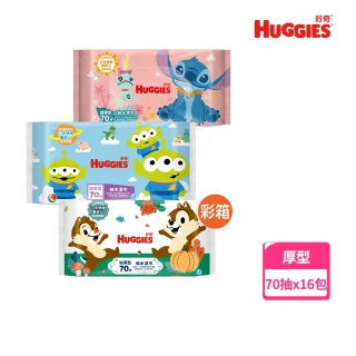 【HUGGIES 好奇】純水濕巾迪士尼加厚型 70抽x16包/箱 史迪奇/三眼怪/奇奇蒂蒂版