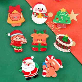 【芬菲文創】聖誕節可愛胸針 筆袋書包手帕別針聖誕老人徽章小禮物(八款各1入)