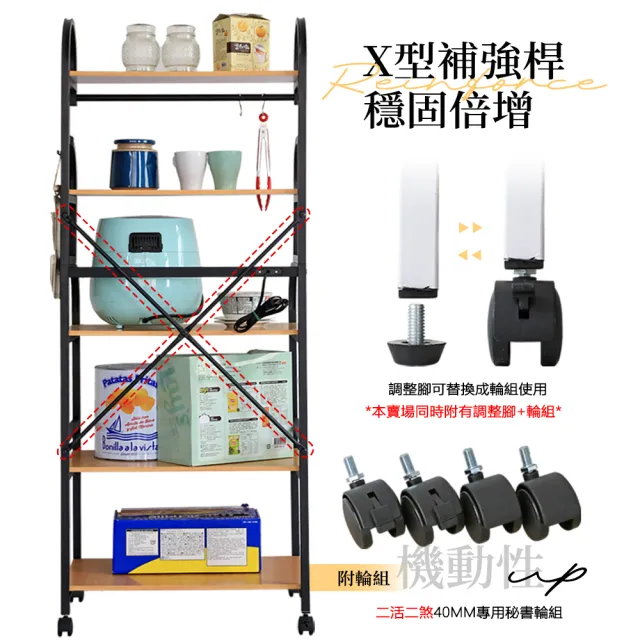 【居家cheaper】插座款-彎管多功能五層廚房架-附輪組(微波爐架/烤箱架/置物架/收納架/餐櫥櫃/邊桌)