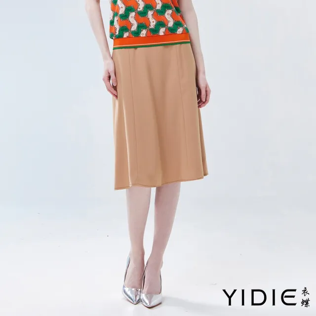 【YIDIE】出清品 腰頭造型剪裁顯瘦傘狀短裙-卡其