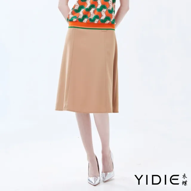 【YIDIE】出清品 腰頭造型剪裁顯瘦傘狀短裙-卡其