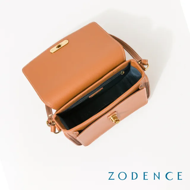 【ZODENCE 佐登司】RENEE進口真皮水滴釦方型斜背包(暖駝)