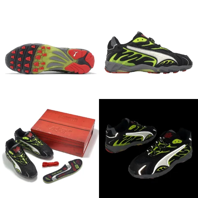 【PUMA】x A$AP Rocky 聯名休閒鞋 Inhale Mesh 男鞋 黑 綠 火焰(402459-01)