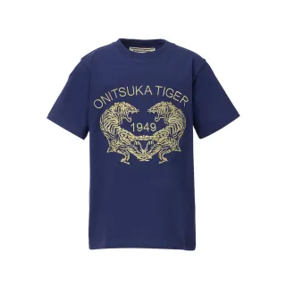 【Onitsuka Tiger】Onitsuka Tiger鬼塚虎-KIDS深藍色雙虎刺繡兒童短袖上衣(2184A271-400)