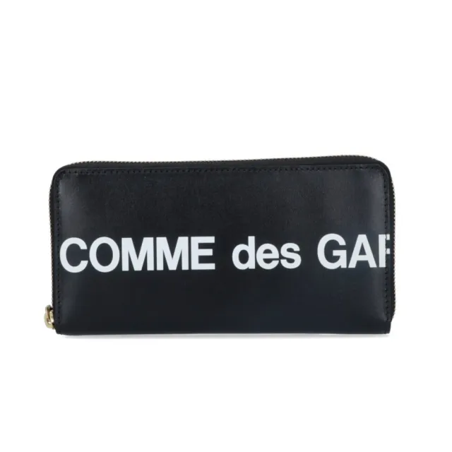 【Comme Des Garcons CDG】雙11 Huge Logo 皮革 拉鍊 皮夾 卡夾 零錢包 長夾 黑色