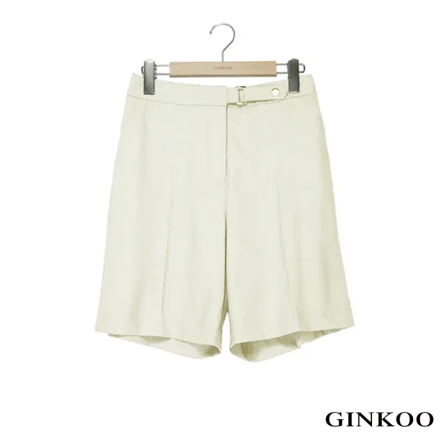 【GINKOO 俊克】腰釦飾後鬆緊西裝短褲