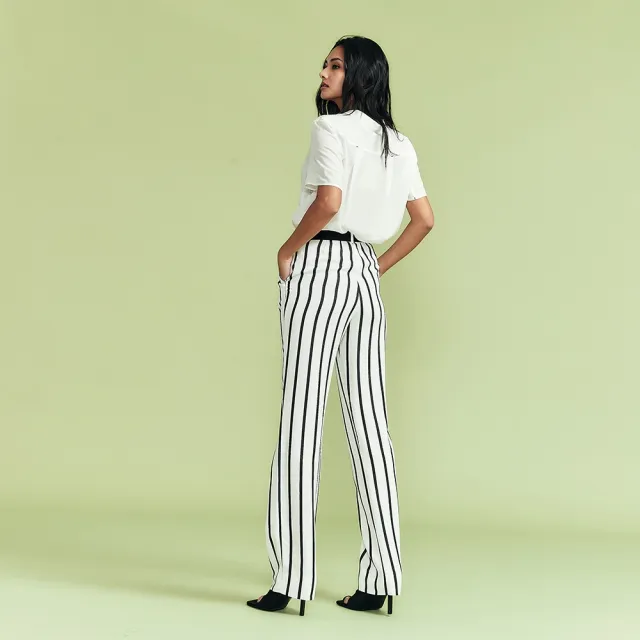 【ICHE 衣哲】Cop.Copine法式簡約風條紋顯瘦直筒造型長褲