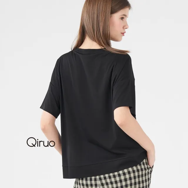 【Qiruo 奇若名品】精梳棉 前胸倒三角形黑色短袖上衣2016A