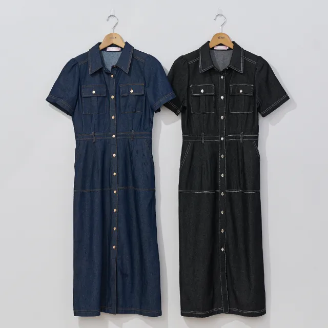 【IENA】修身牛仔長洋裝(#5274005 牛仔素材、連身洋裝、日常單品 深藍/黑色)