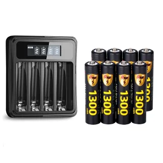 【8馬赫】1.5V鋰電池1300mWh 4號8入 搭配液晶顯示鋰電池充電器(充電電池)