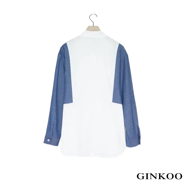 【GINKOO 俊克】牛仔長袖拼接襯衫