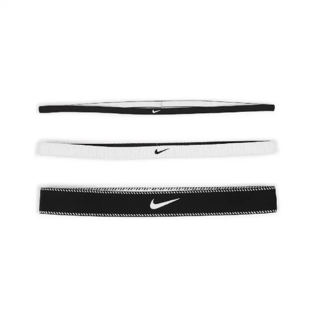 【NIKE 耐吉】頭帶 Flex Headbands 白 黑 矽膠止滑 防滑 運動頭帶 寬版 3入裝(N101193303-6OS)