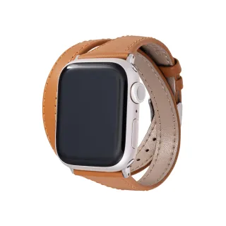 【Gramas】Apple Watch 38/40/41/42mm 雙重環繞仕女真皮錶帶(棕色)