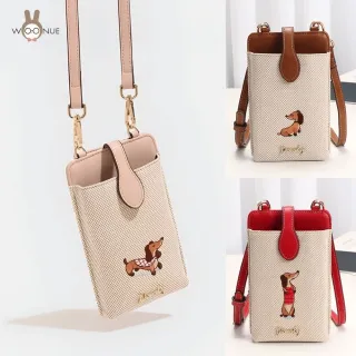 【WOONUE】日系可愛臘腸狗刺繡女包手機包零錢包斜背包旅行背包(閨蜜老婆女友媽媽生日聖誕交