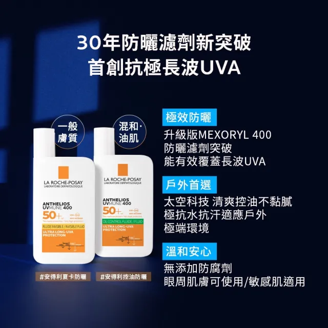 【理膚寶水】最強控油防曬雙入組★安得利控油防曬液 50ml_E(防水防汗)