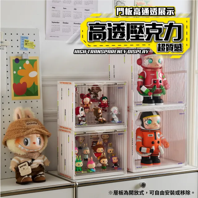【FL 生活+】貨櫃3層-大型款-磁吸門透明展示盒(展示架/展示盒/模型收納盒/盲盒/扭蛋/模型公仔/A_489)