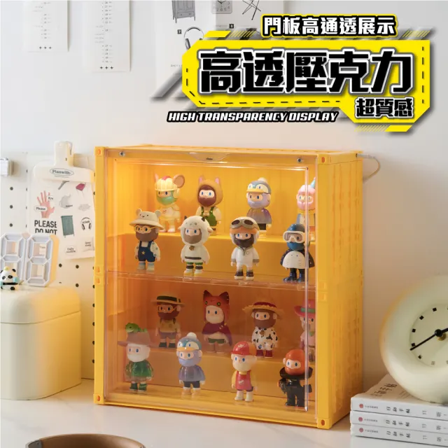【FL 生活+】貨櫃附燈3層-大型款-磁吸門展示盒(展示架/展示盒/模型收納盒/盲盒/扭蛋/模型公仔/A_485)