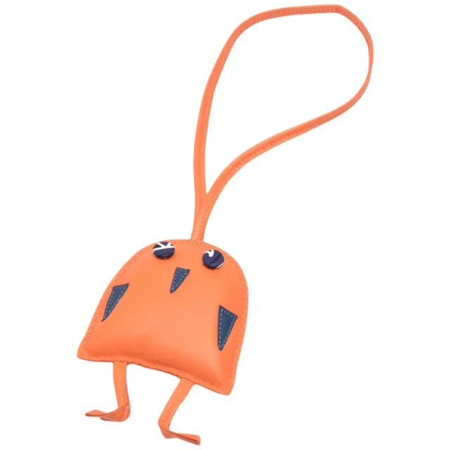 【Hermes 愛馬仕】HIBOUTON插畫可愛造型小羊皮吊飾/掛飾(橘色H1107448-ORANGE)