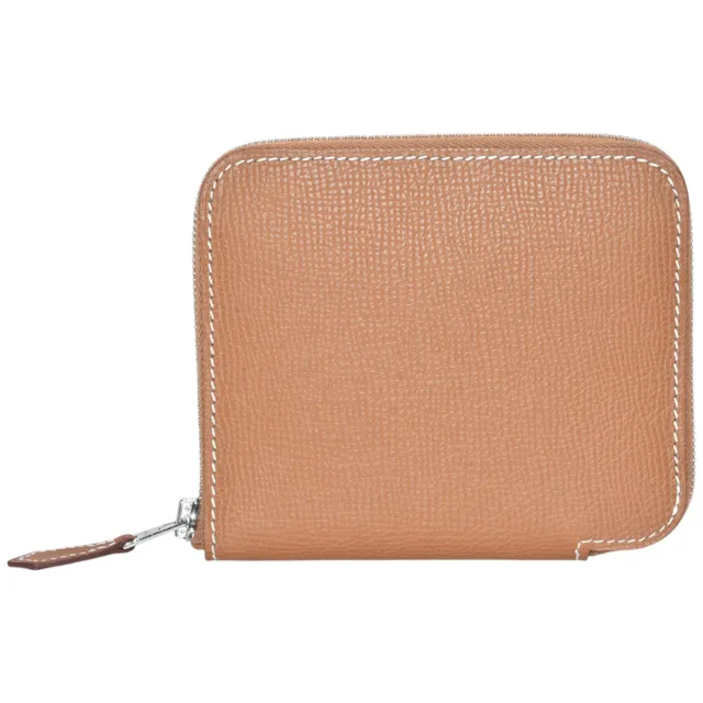 【Hermes 愛馬仕】經典silk in系列EPSOM小牛皮拉鍊絲巾零錢包(棕色/紫色H084266CK-BROWN-PURPLE)