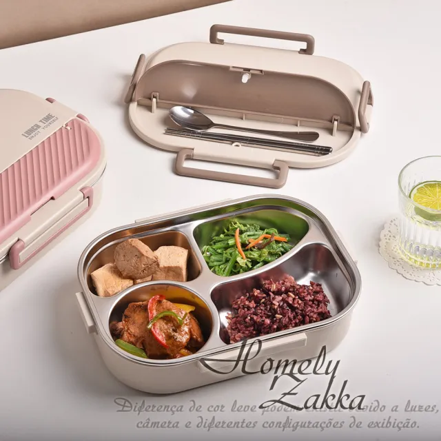 【Homely Zakka】可微波超大容量不鏽鋼分隔保溫便當盒四格 附餐具+湯碗 2入組(微波爐加熱  減脂便當盒)